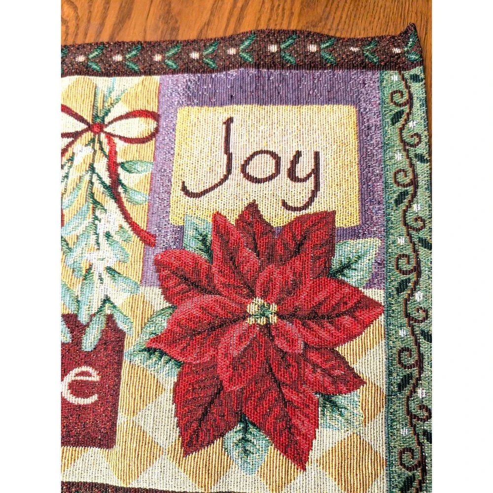 Tapastry Christmas Table‎ Runner Pointsettia Joy Peace Love Holiday 16 